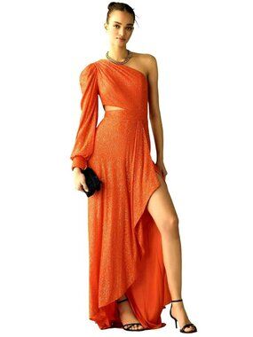 Anthropologie Mac Duggal Sequin One Shoulder Cut Out Maxi Dress Gown Sz 4 New